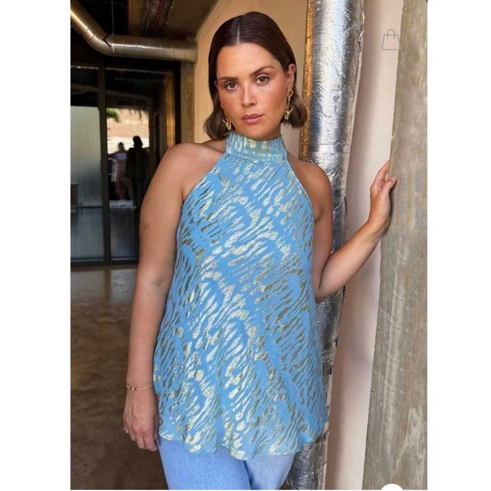 Never Fully Dressed Blue and Gold Metallic Animal-Print Tunic